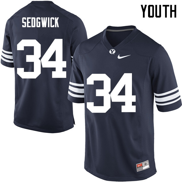 Youth #34 Will Sedgwick BYU Cougars College Football Jerseys Sale-Navy